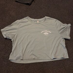 Teal Graphic Crop Top